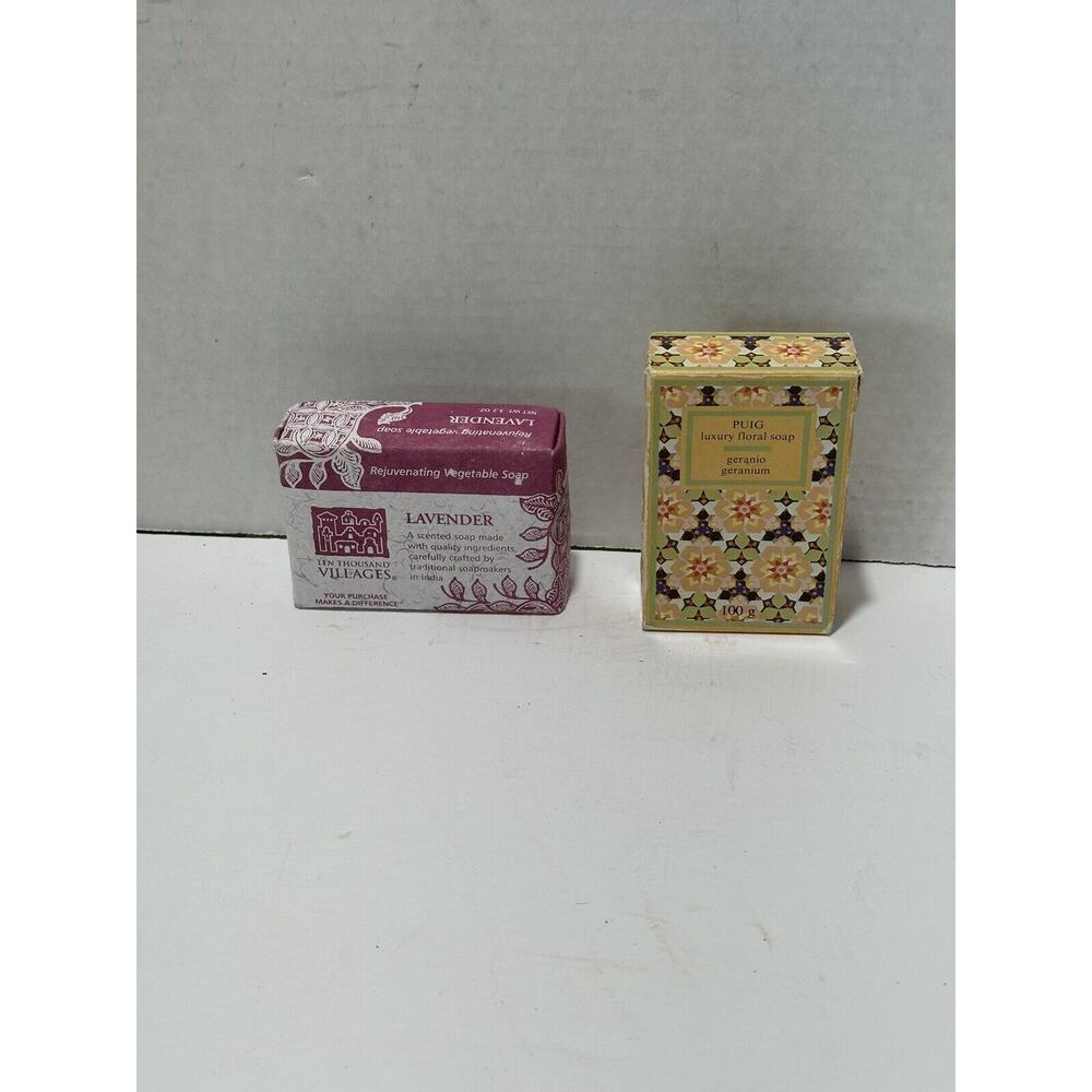 Lot 2 Vintage SOAP PUIG Luxury Floral Geranium & Ten Thousand‎ Villages Lavender